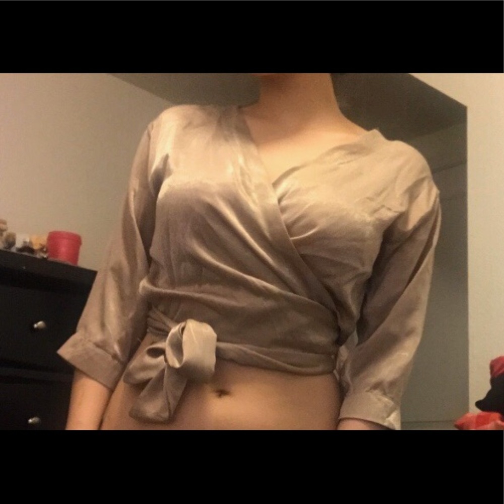Beige satin wrap crop top